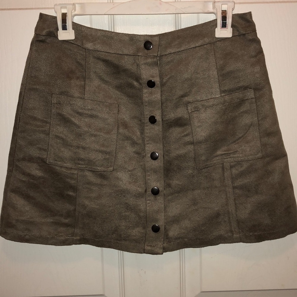 brown suede button up skirt